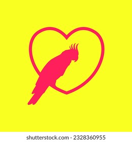 beauty bird cockatoo branch love heart minimal mascot modern logo vector icon illustration