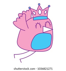 beauty bird fly with crown cartoon