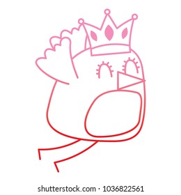 beauty bird fly with crown cartoon