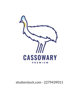beauty bird giant cassowary line modern abstract color logo design vector