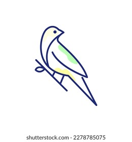 beauty bird perched twig canary line art modern abstract colorful logo design vector