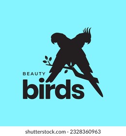 beauty birds parrot and cockatoo branch tree animal mascot logo vector icon illustration