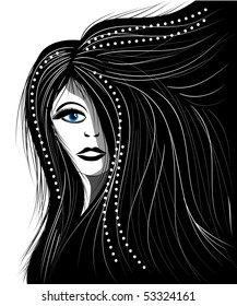 beauty black lady with long hears