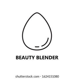 Beauty blender icon. Linear logo of makeup sponge. Black simple illustration. Contour isolated vector image on white background. Teardrop shaped female brush for foundation and face cleaning
