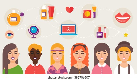 Beauty bloggers community vector illustration