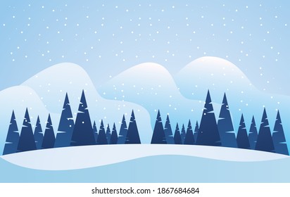 beauty blue winter landscape with pines scene vector illustration design