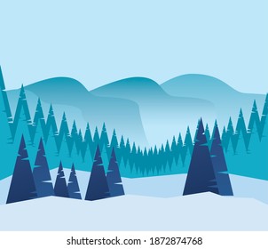 beauty blue winter panoramic landscape scene vector illustration design