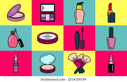 Beauty, Body Care and Cosmetics. Vector Linear Flat Icons and Design Elements