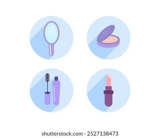 Belleza, Cuidado Corporal y Cosméticos. Iconos y Elementos de diseño planos lineales de Vector