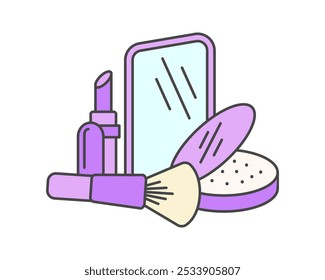 Belleza, Cuidado Corporal y Cosméticos. Iconos y Elementos de diseño planos lineales de Vector