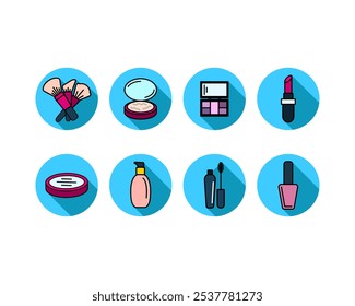 Belleza, Cuidado Corporal y Cosméticos. Iconos y Elementos de diseño planos lineales de Vector