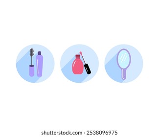 Belleza, Cuidado Corporal y Cosméticos. Iconos y Elementos de diseño planos lineales de Vector