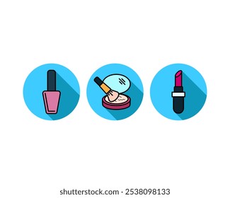 Belleza, Cuidado Corporal y Cosméticos. Iconos y Elementos de diseño planos lineales de Vector