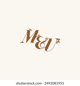 beauty bold monogram leaf logo organic and nature concept MU initial wedding letter