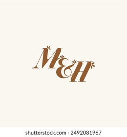 Logo de la hoja del monograma de la belleza atrevido orgánico y naturaleza concepto MH carta de boda inicial