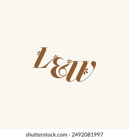 Logo de la hoja del monograma de la belleza atrevida orgánica y natural concepto LW carta de boda inicial