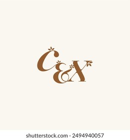 Logo de la hoja del monograma de la belleza orgánica y del concepto de la naturaleza CX carta de boda inicial