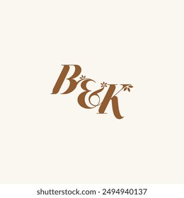 beauty bold monogram leaf logo organic and nature concept BK initial wedding letter