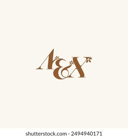 Logo de la hoja del monograma de la belleza audaz orgánico y concepto de la naturaleza AX carta de boda inicial