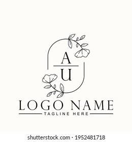 Beauty Botanical Initial Monogram Vector Logo Template Design Letter AU