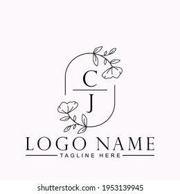 Beauty Botanical Inicial Vector Plantilla de diseño Carta CJ