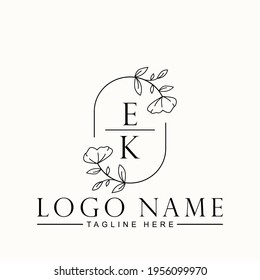 Beauty Botanical Initial Vector Logo Template Design Letter EK