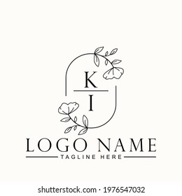 Beauty Botanical Initial Vector Logo Template Design Letter KI