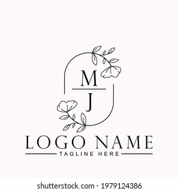 Beauty Botanical Initial Vector Logo Template Design Letter MJ