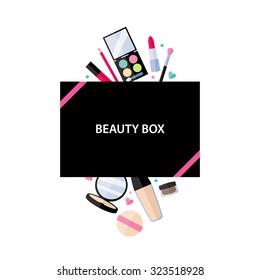 Beauty box cosmetics service vector illustration. Make up beauty accessories design.