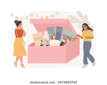 Ilustración vectorial de concepto aislado de caja de belleza. Caja de Suscripción, entrega mensual de regalos, productos de belleza, selección de cosméticos personalizados, membresía, concepto de Vector de cuidado de la piel y el cabello.