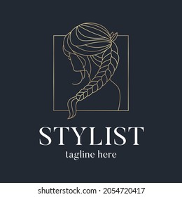 Beauty braided hair stylist salon women logo lineart templates