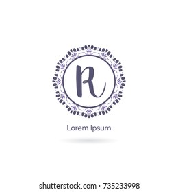 Beauty brand letter R vector icon. Luxury R letter logo. Vector illustration decorative and ornamental monogram.