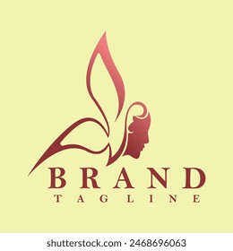 beauty brand logo combined with the face of a woman and a butterfly