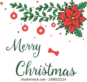 Beauty of bright red wreath frame for modern greeting card of merry christmas. Vector