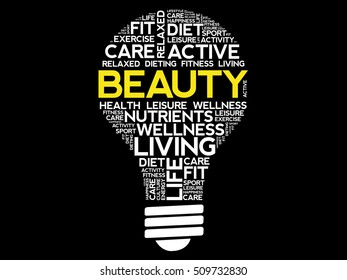 BEAUTY bulb word cloud collage, health concept background