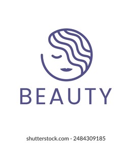 Beauty Business Woman Face Circle Line Logo Template