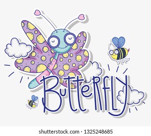 beauty butterfly and bees insects animals with clouds