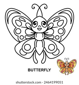 Beauty Butterfly Blank Fill For Coloring Book With Sample Colors