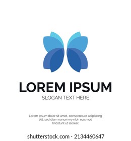 Beauty Butterfly and Blue Color Logo Design Premium Vector