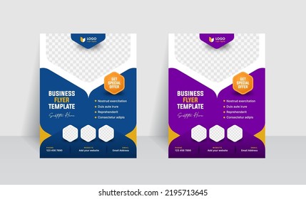 Beauty Butterfly Flyer, Brochure Template With Blue Purple And Yellow Colors. Suitable For Your Business, Corporate, And Agency.