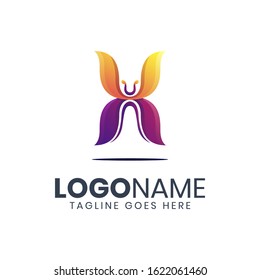 beauty butterfly flying logo design