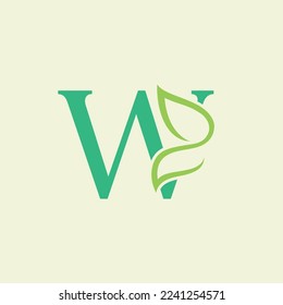 beauty butterfly green natural logo design letter W