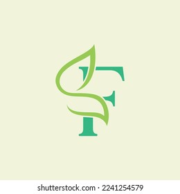 beauty butterfly green natural logo design letter F