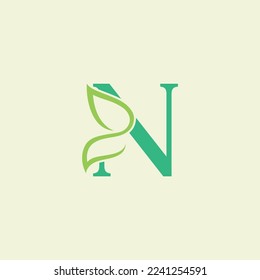 beauty butterfly green natural logo design letter N