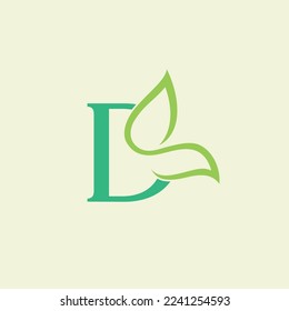 beauty butterfly green natural logo design letter D