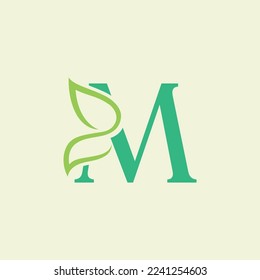 beauty butterfly green natural logo design letter M