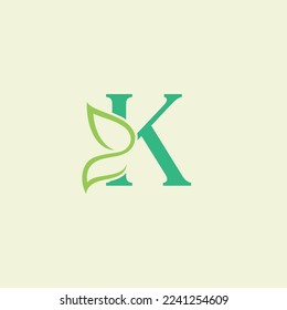 beauty butterfly green natural logo design letter K