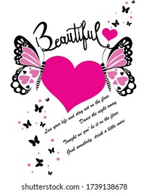 BEAUTY BUTTERFLY HEART,FOR T-SHIRT SLOGAN