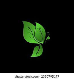 Beauty Butterfly with Leaves Logo Template icon design. Unusual Butterfly logo vector.isolated on black background.