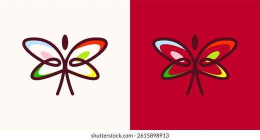 Beauty butterfly logo collection with line art style